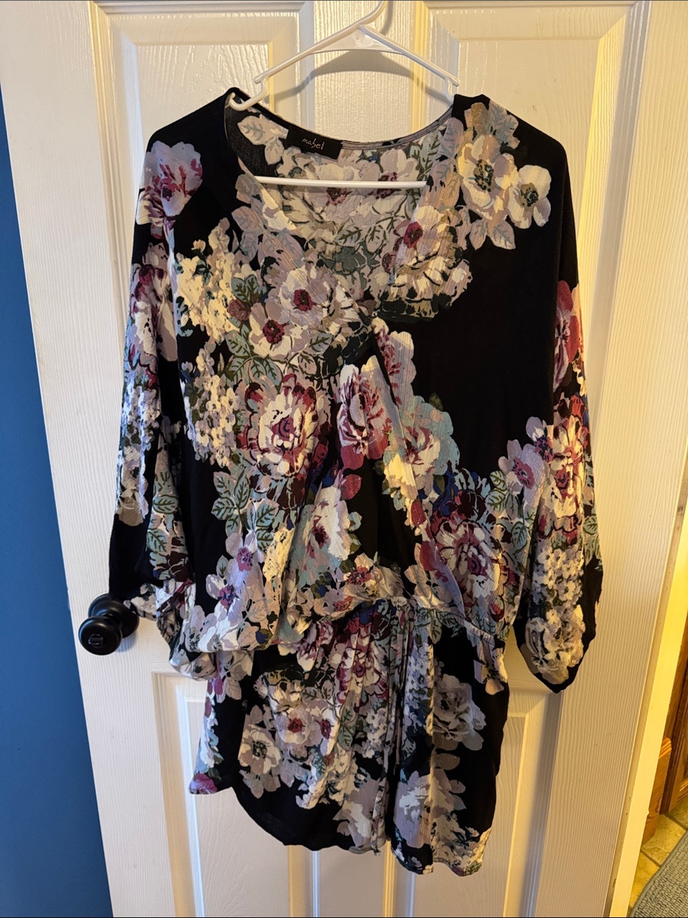 Mabel Floral Wrap jumper- Black with purple & White Floral